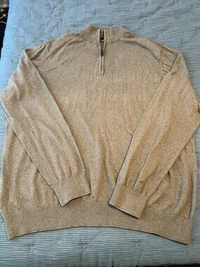 Eddie Bauer Men's Light Brown Cotton Cashmere Half-Zip Sweater Tall XXL 2XL